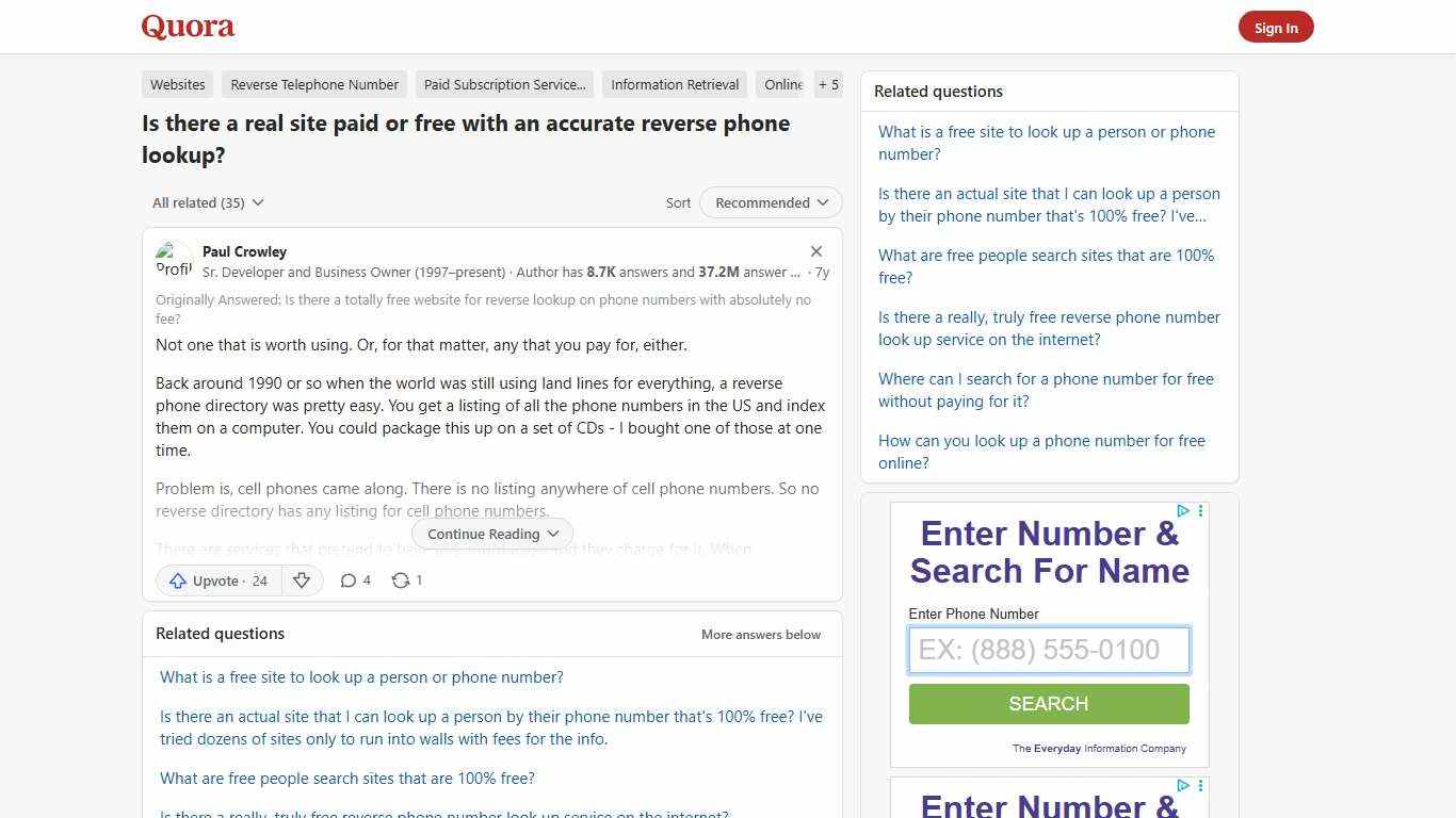 Is there a real site paid or free with an accurate reverse phone lookup? - Quora